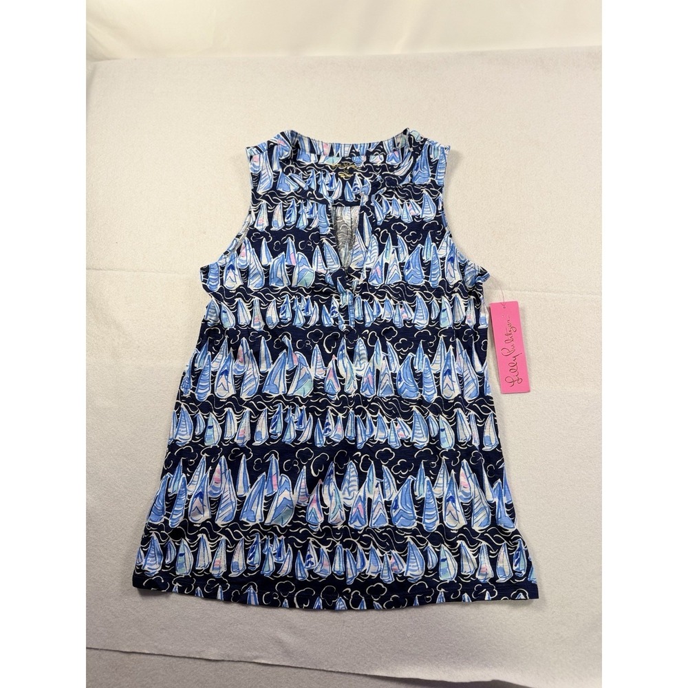 Lilly Pulitzer Dev Knit Sleeveless Top Shirt XSLow Tide Navy Sails Nautical NWT